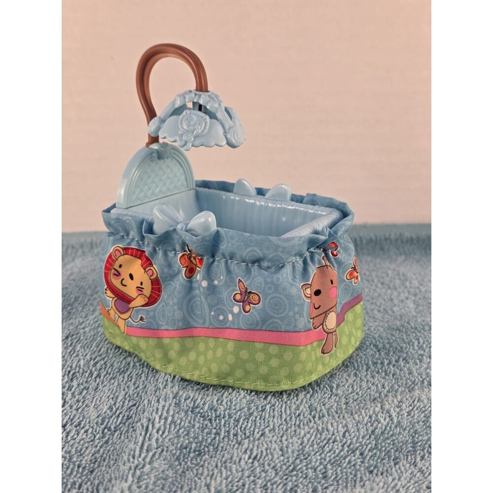 Fisher Price Loving Family Dollhouse Baby Blue Bassinet With Mobile 2007 Jungle